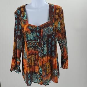 Sere Nade women's Dopamine flare sleeve mini pleated blouse brown Size XL quirky